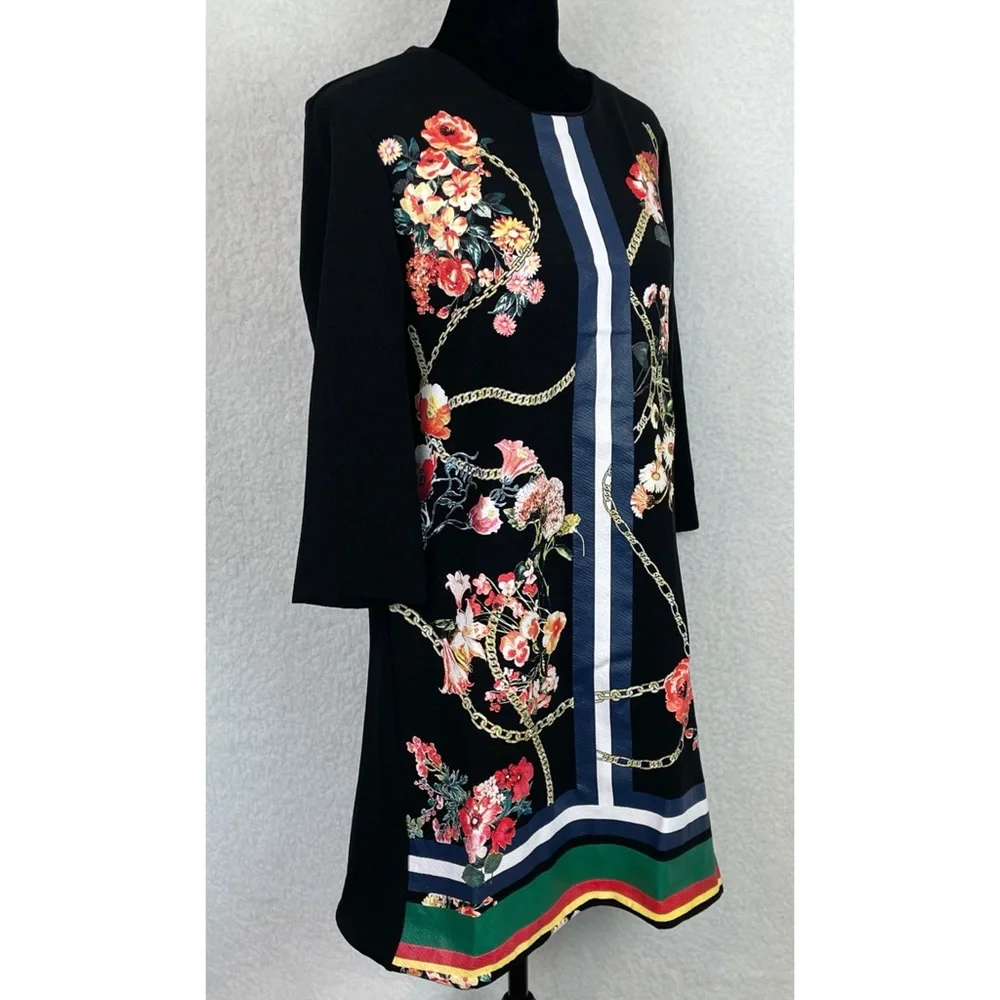 ZARA • Black/Multi Floral and Chain Print Mini Dress, S - Picture 5 of 14